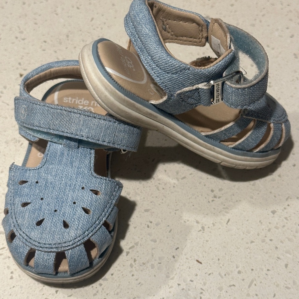 Stride Rite Light Blue Denim Kids Sandals with Hook-and-Loop Strap